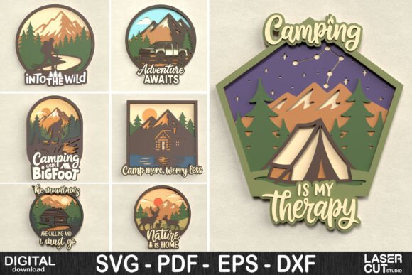 Download Camping &amp; Nature Layered Sign Bundle - Bundle Collection